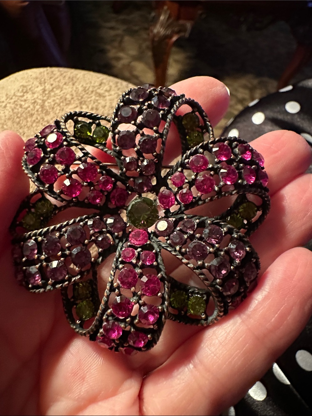 Pink and Green Crystal Floral Bow Brooch – Women Jewelry
